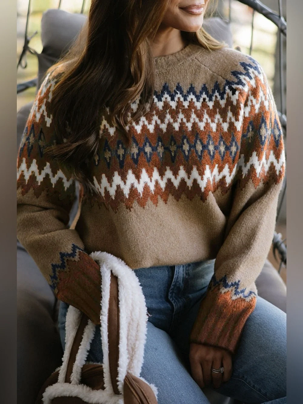 Geometric Pattern Long Sleeve Sweater